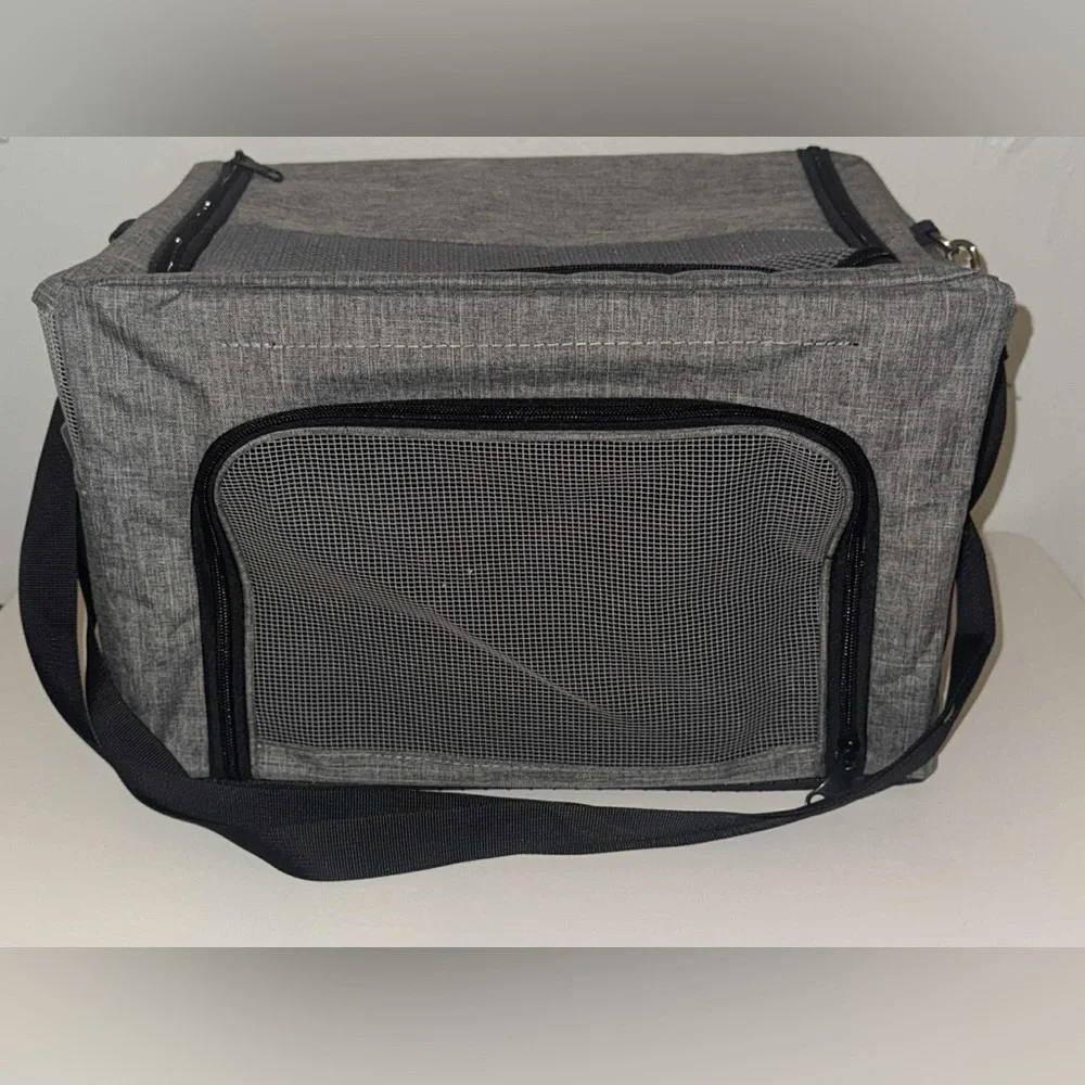 Gray Pet Carrier with Mesh Panels
